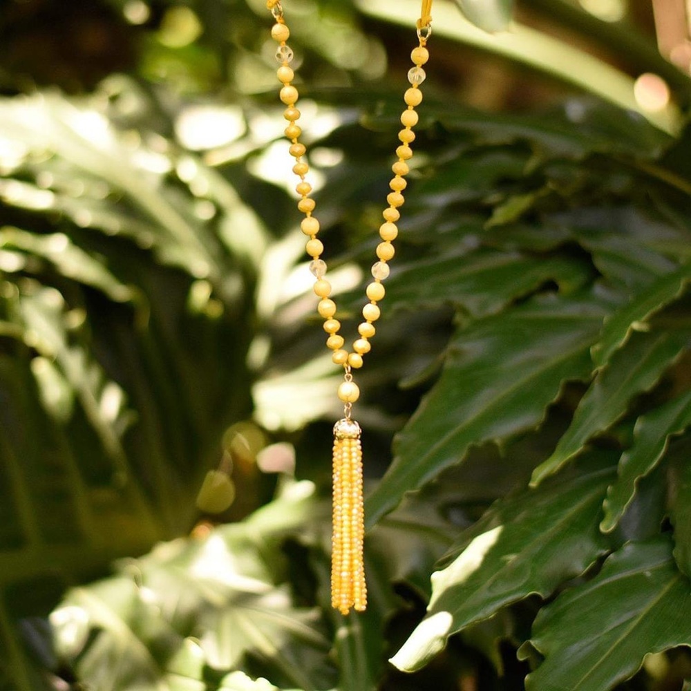 Yellow Beaded Tassel Necklace - Picture 2 of 2